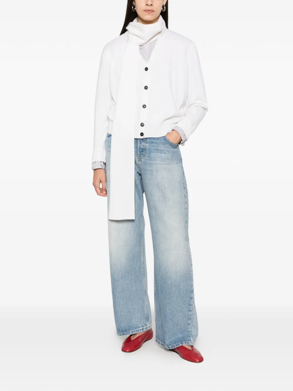 MeimeiJ scarf-detail V-neck cardigan - White