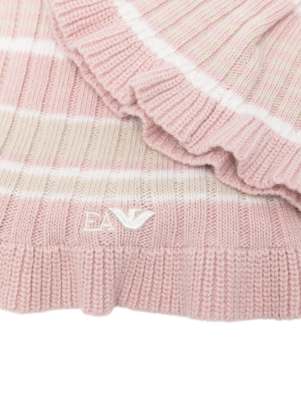 Emporio Armani Kids striped ruffled scarf and beanie hat set Roze