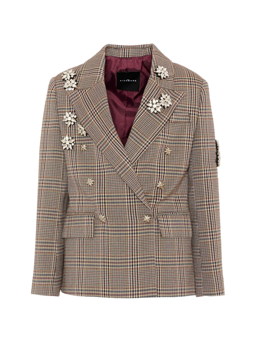 John Richmond Junior crystal-embellished checked jacket - Marrone
