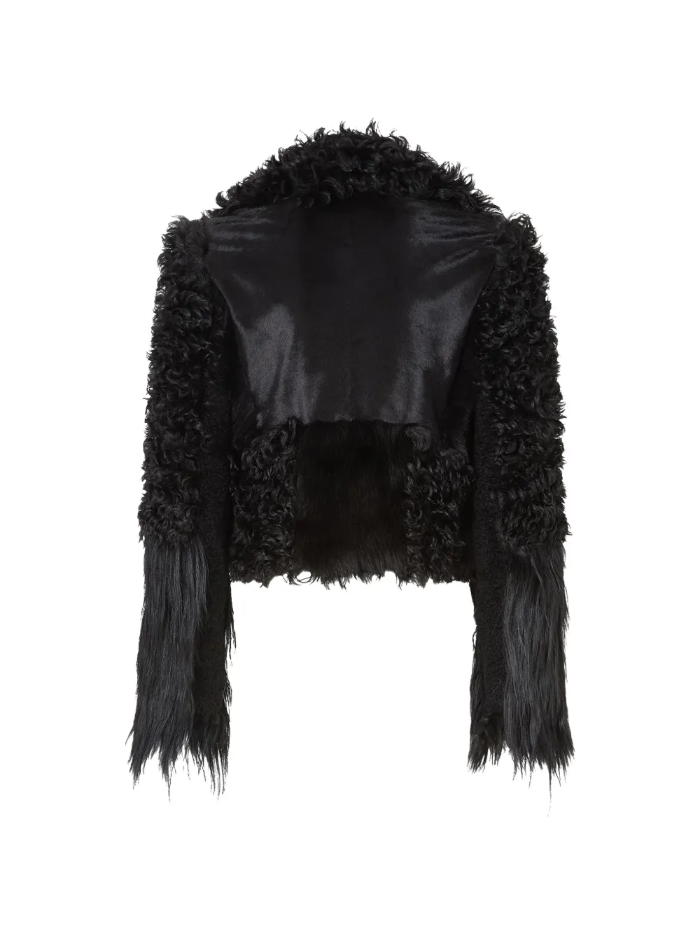 FENDI black patchwork shearling biker jacket Zwart