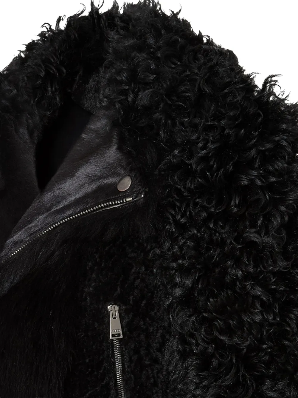 FENDI black patchwork shearling biker jacket Zwart