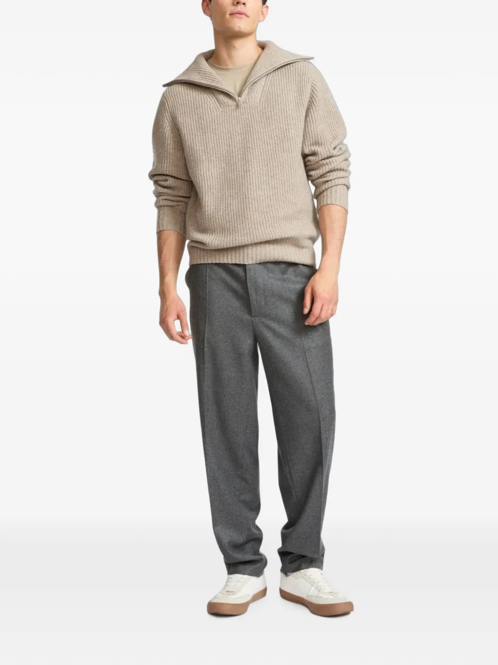 Yves Salomon Ribgebreide trui Beige