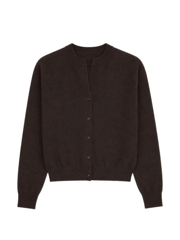 Yves Salomon Cashmere Crew-neck Cardigan in Brown
