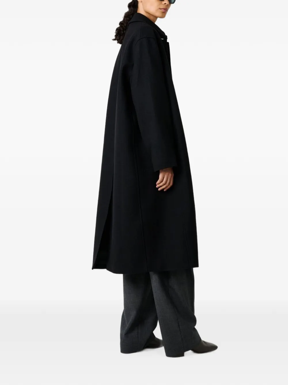 Studio Nicholson concealed-button A-line coat Zwart
