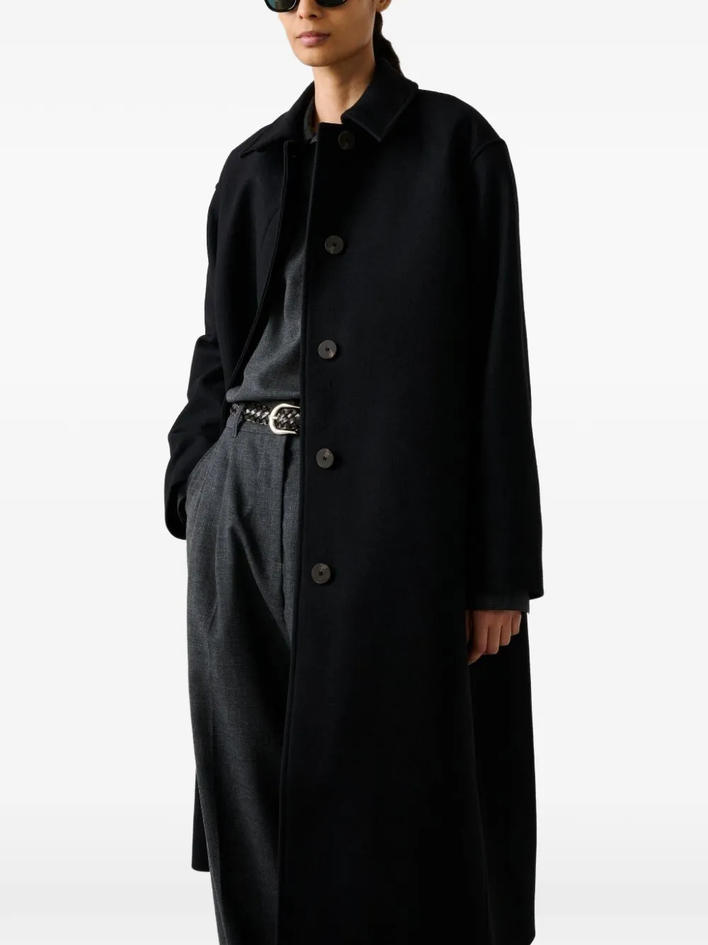 Studio Nicholson concealed-button A-line coat Zwart