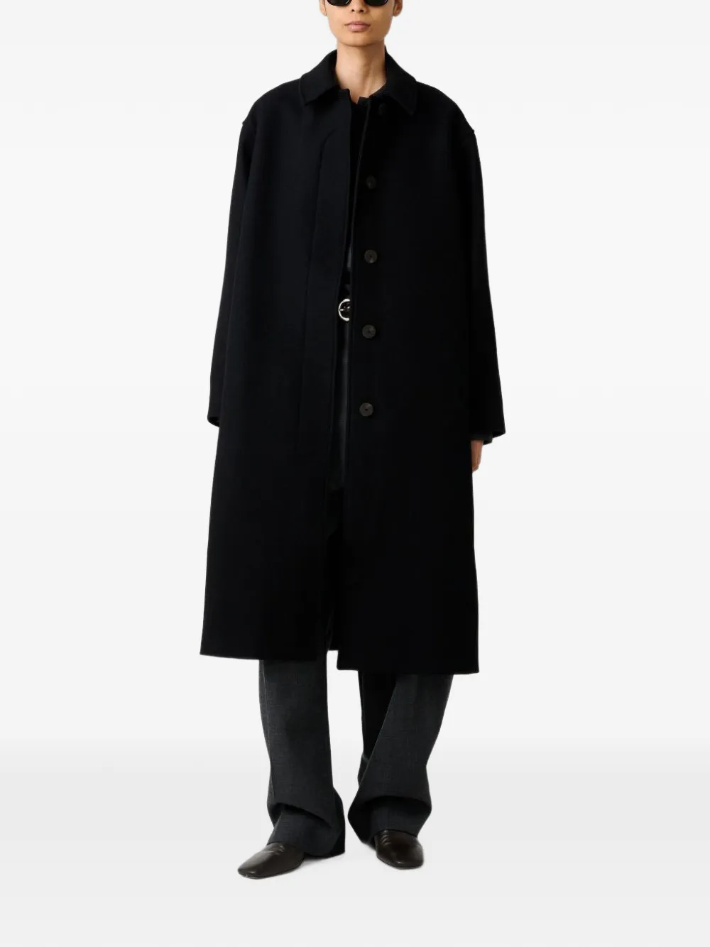 Studio Nicholson concealed-button A-line coat Zwart