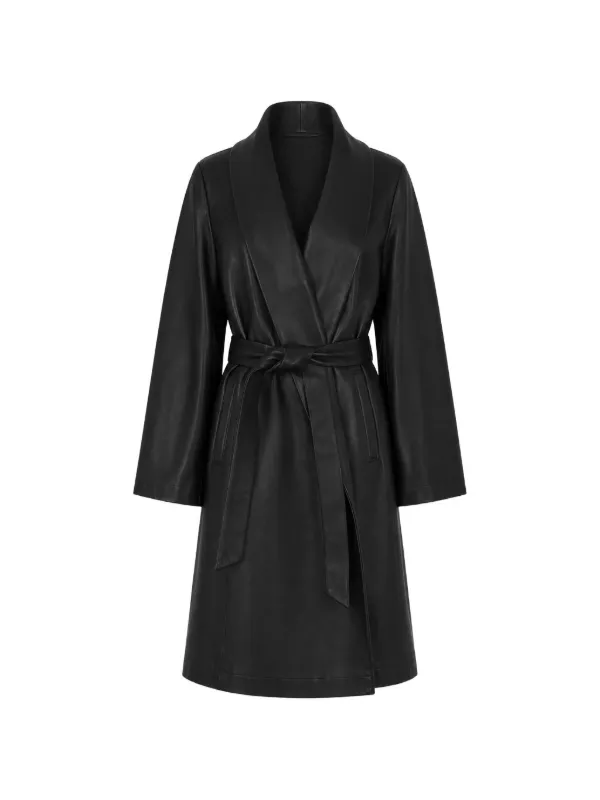 Nour Hammour Sylvie Belted Shawl-collar Coat in Black