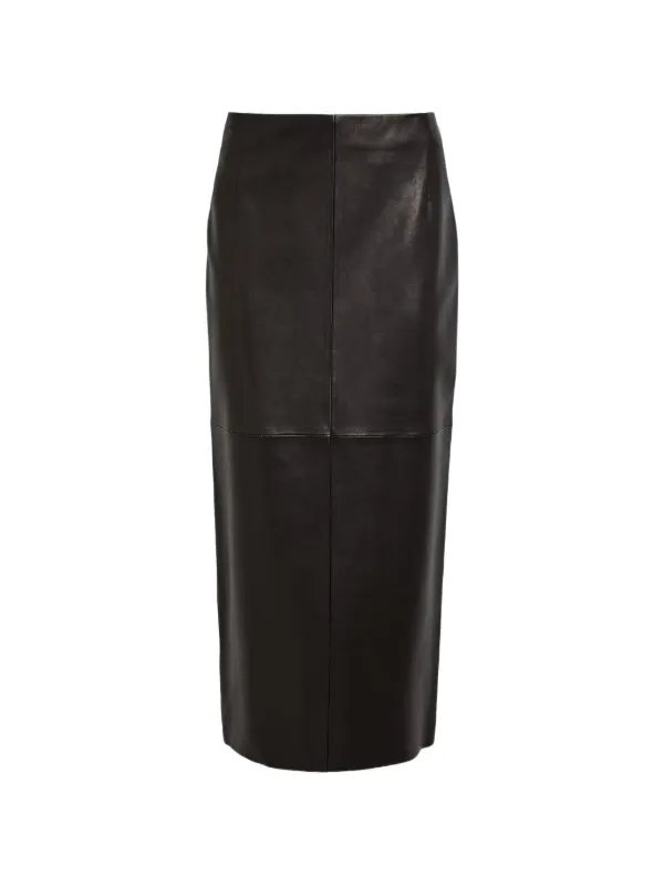 Nour Hammour Gonna Selly Pencil Leather Midi Skirt in Black