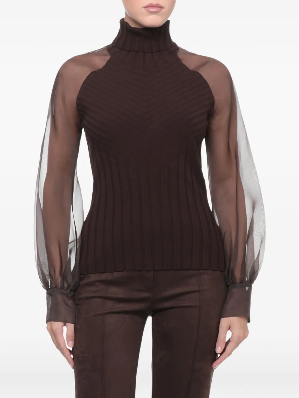 D.Exterior sheer-panel ribbed-knit sweater Bruin
