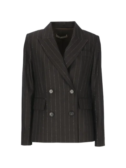 D.Exterior double-breasted pinstripe-pattern jacket