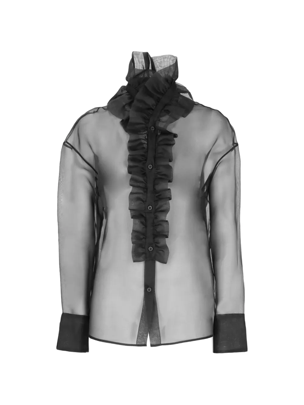 D.Exterior ruffled silk shirt - Schwarz