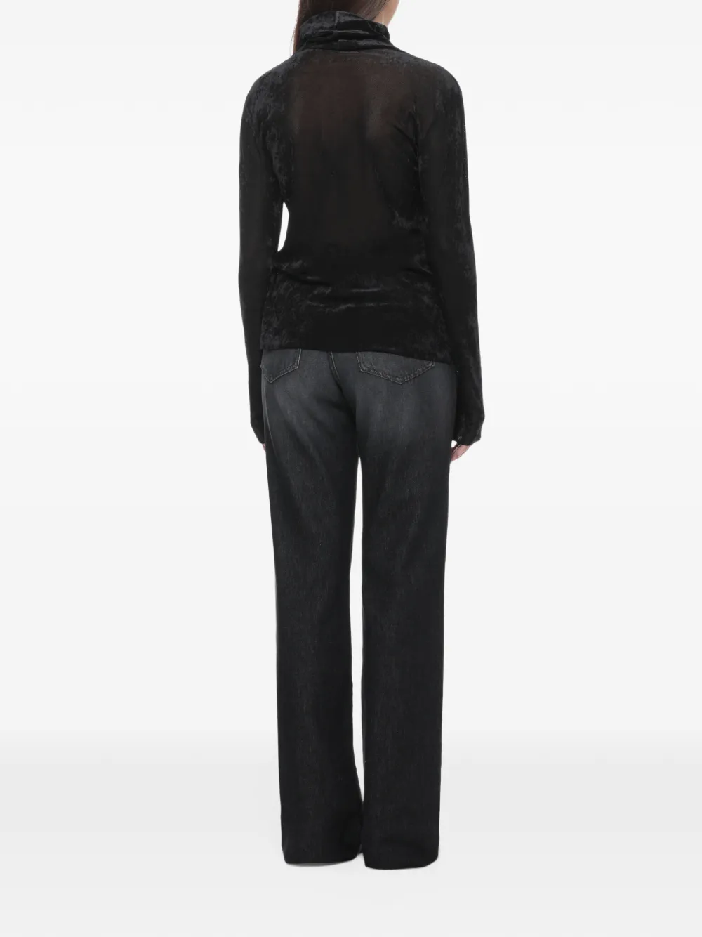 D.Exterior velvet-effect roll-neck sweater Zwart
