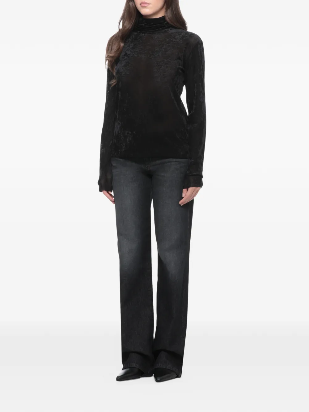 D.Exterior velvet-effect roll-neck sweater Zwart