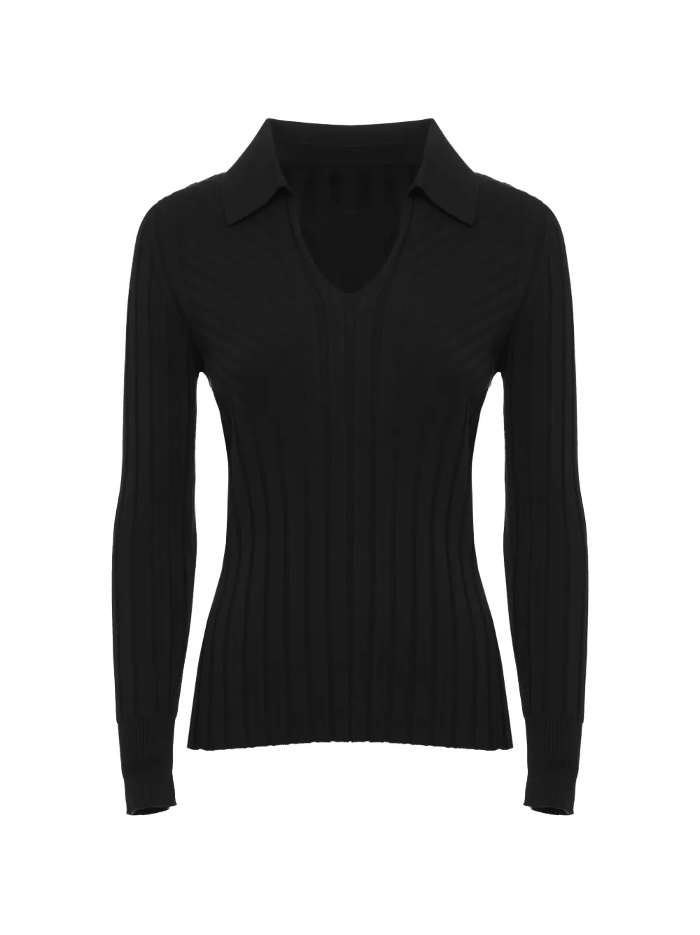 D.Exterior ribbed-knit polo-collar sweater Zwart