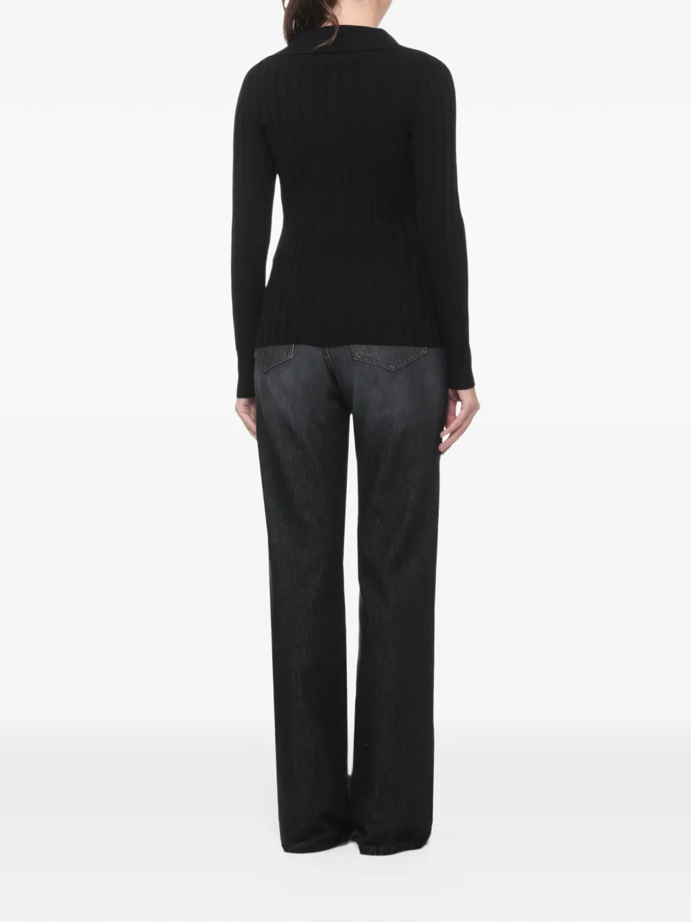 D.Exterior ribbed-knit polo-collar sweater Zwart