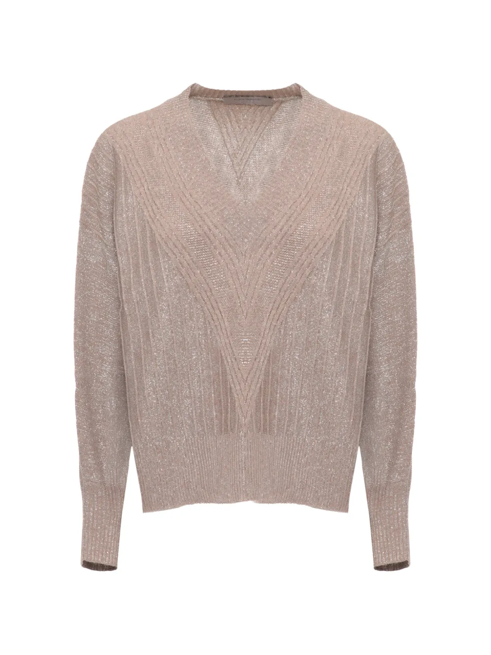 D.Exterior Geribbelde trui met V-hals en chevron-streep Beige