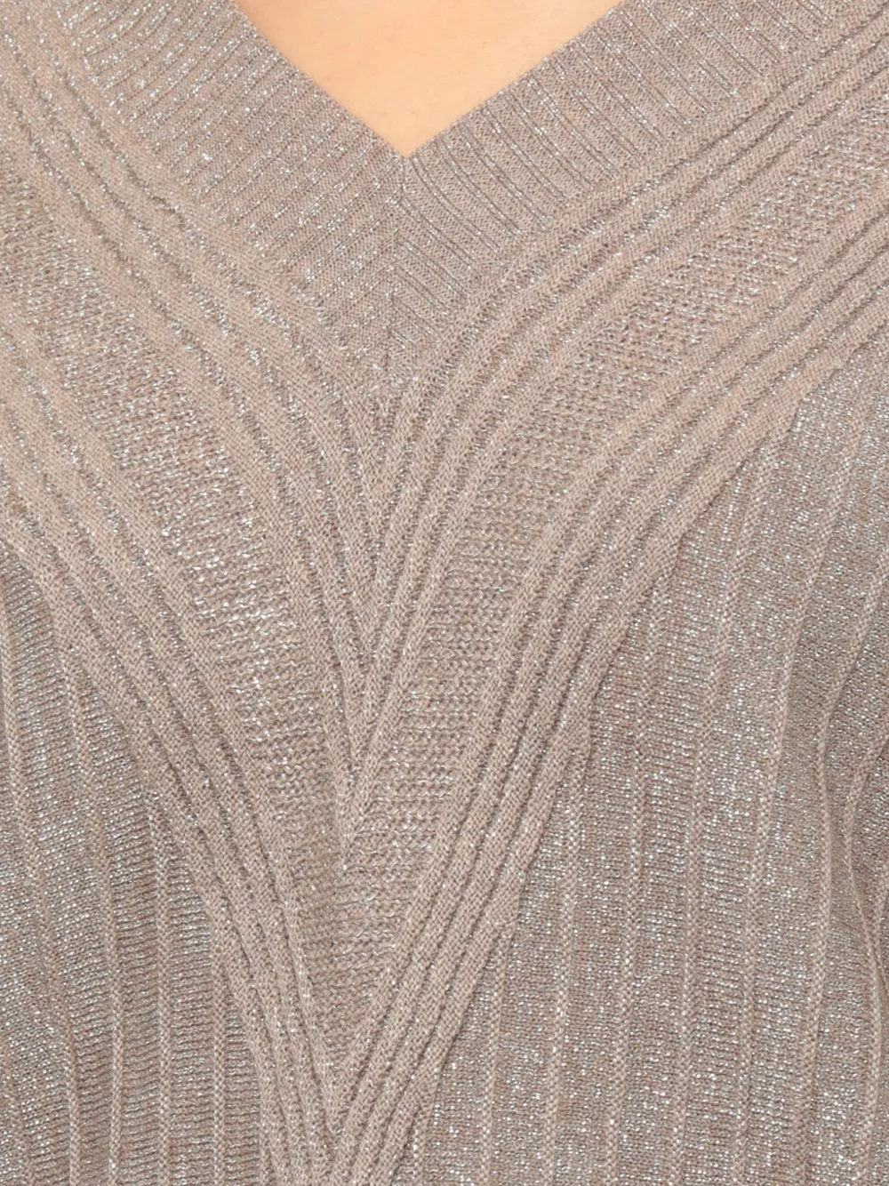 D.Exterior Geribbelde trui met V-hals en chevron-streep Beige