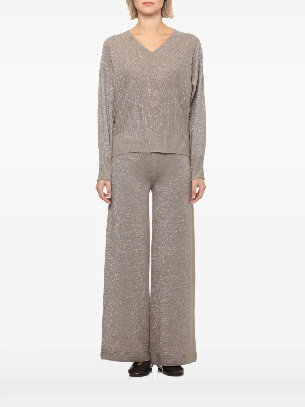 D.Exterior chevron-ribbed V-neck sweater - Toni neutri