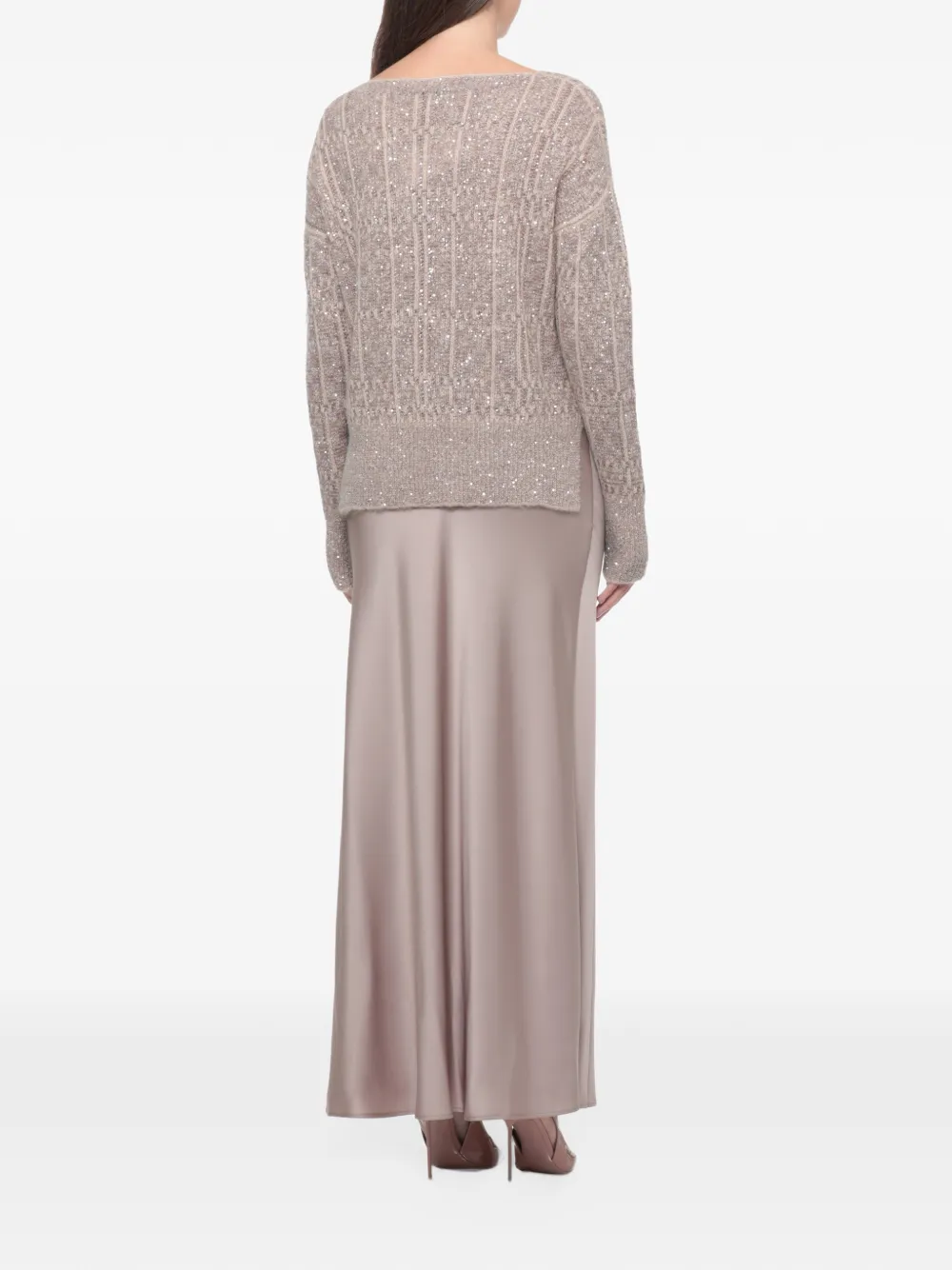 D.Exterior sequin-embellished cable-knit sweater Roze