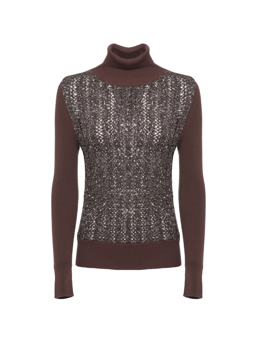D.Exterior sequin-embellished roll-neck sweater - Marrone