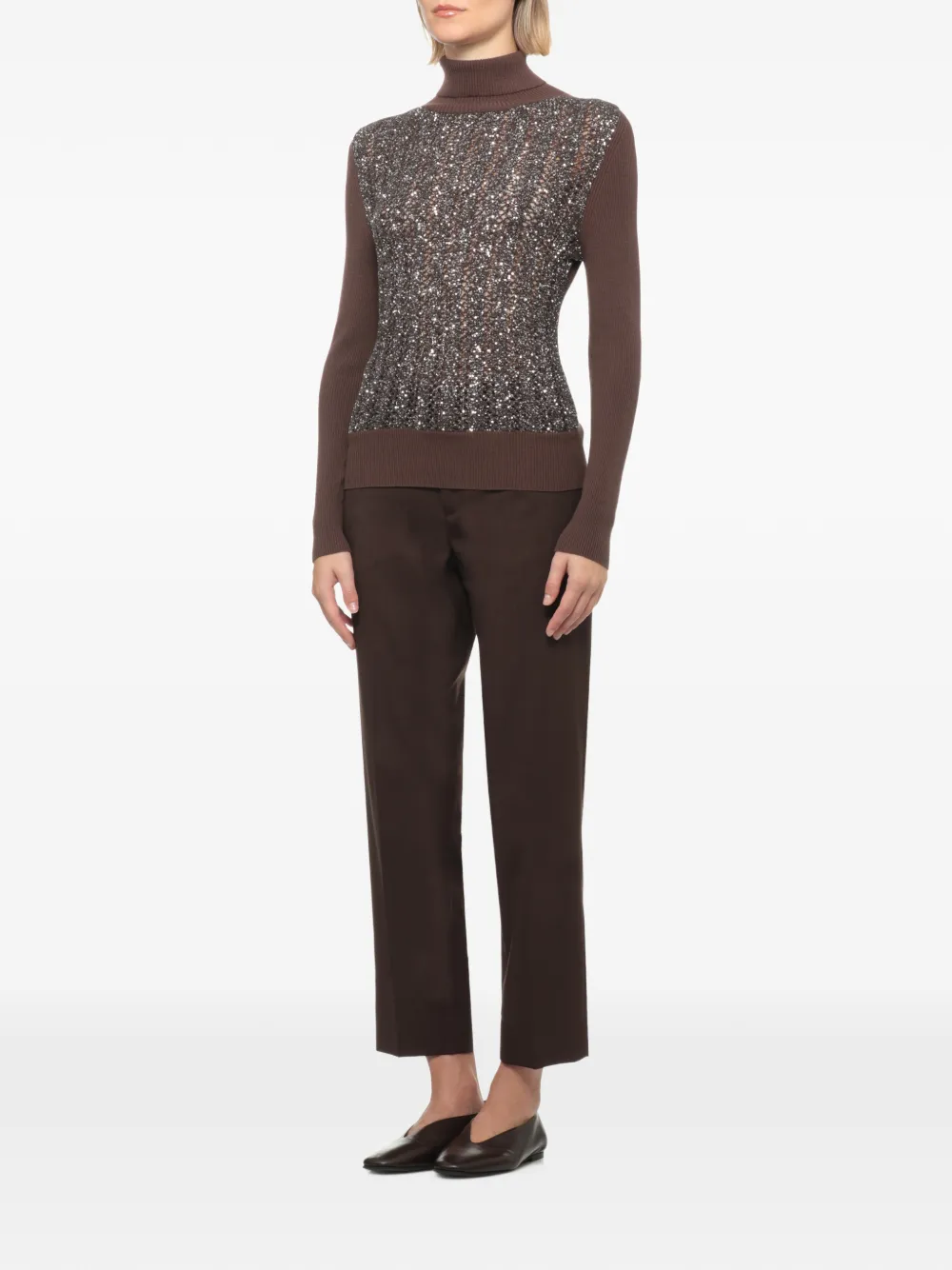 D.Exterior sequin-embellished roll-neck sweater Bruin