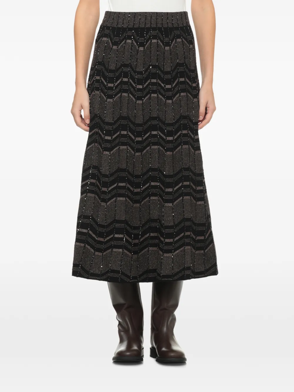 D.Exterior sequin-embellished geometric-pattern midi skirt Bruin