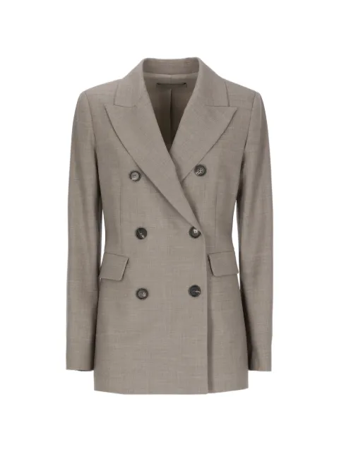 D.Exterior double-breasted peak-lapel jacket