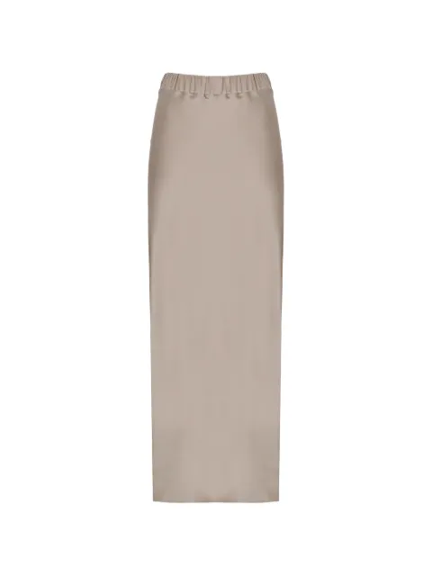 D.Exterior satin-finish elasticated-waist maxi skirt