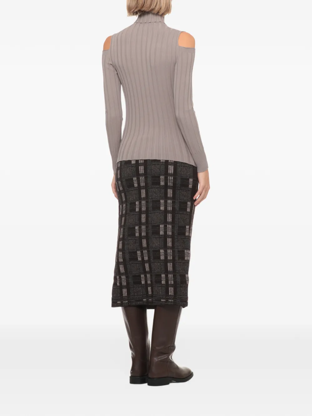 D.Exterior cold-shoulder ribbed-knit long-sleeve T-shirt Grijs