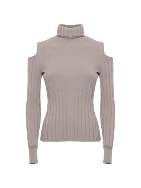 D.Exterior cold-shoulder ribbed-knit long-sleeve T-shirt