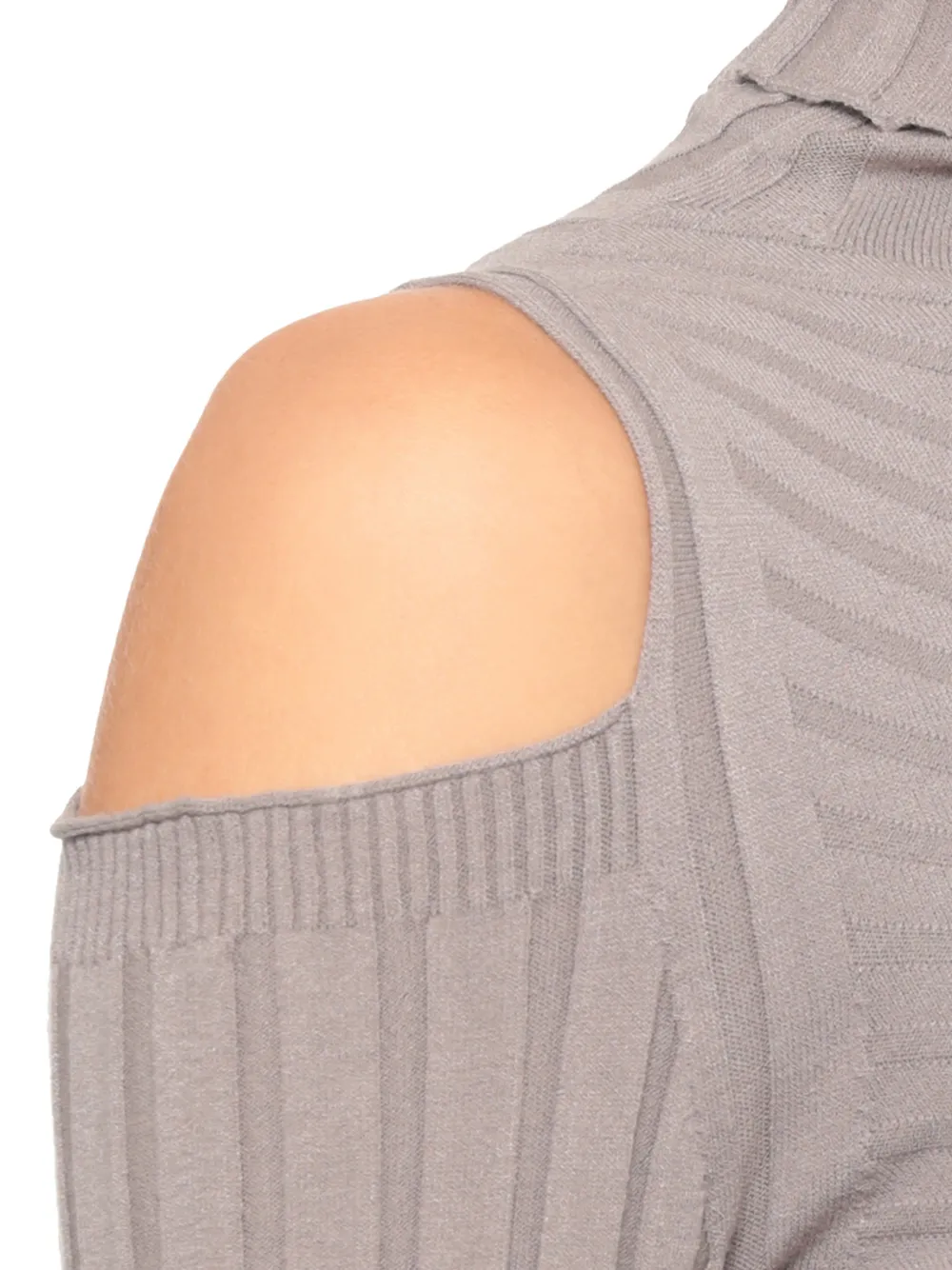 D.Exterior cold-shoulder ribbed-knit long-sleeve T-shirt Grijs