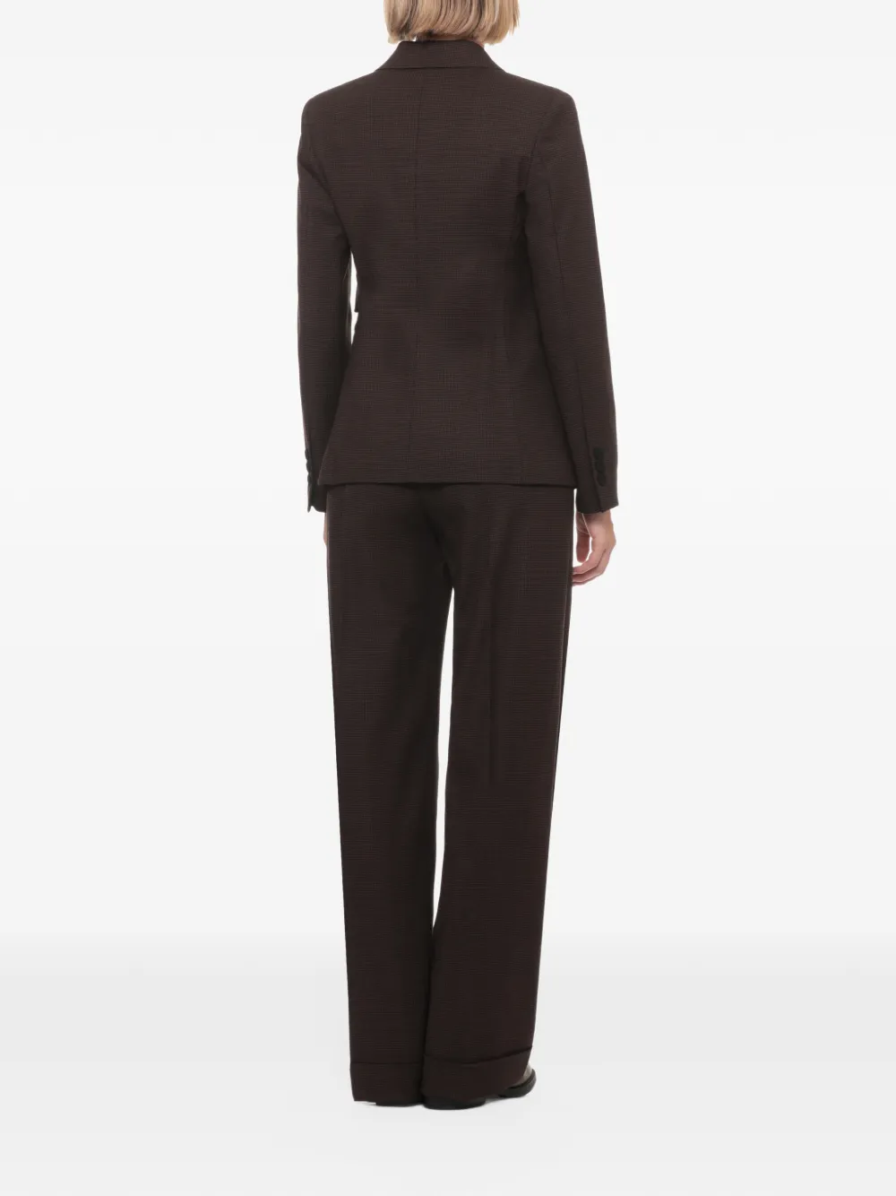 D.Exterior houndstooth double-breasted blazer Bruin
