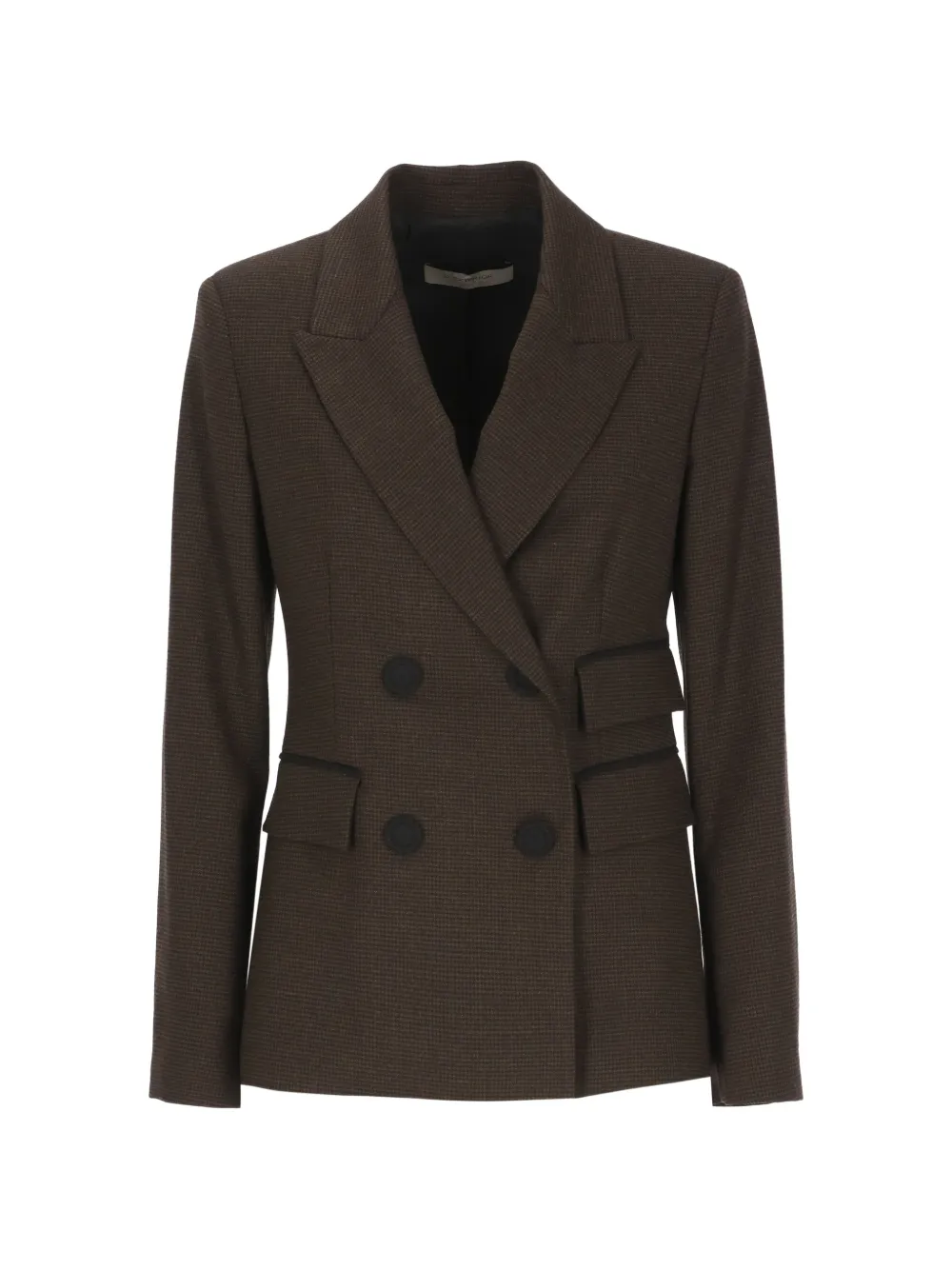 D.Exterior houndstooth double-breasted blazer - Brown