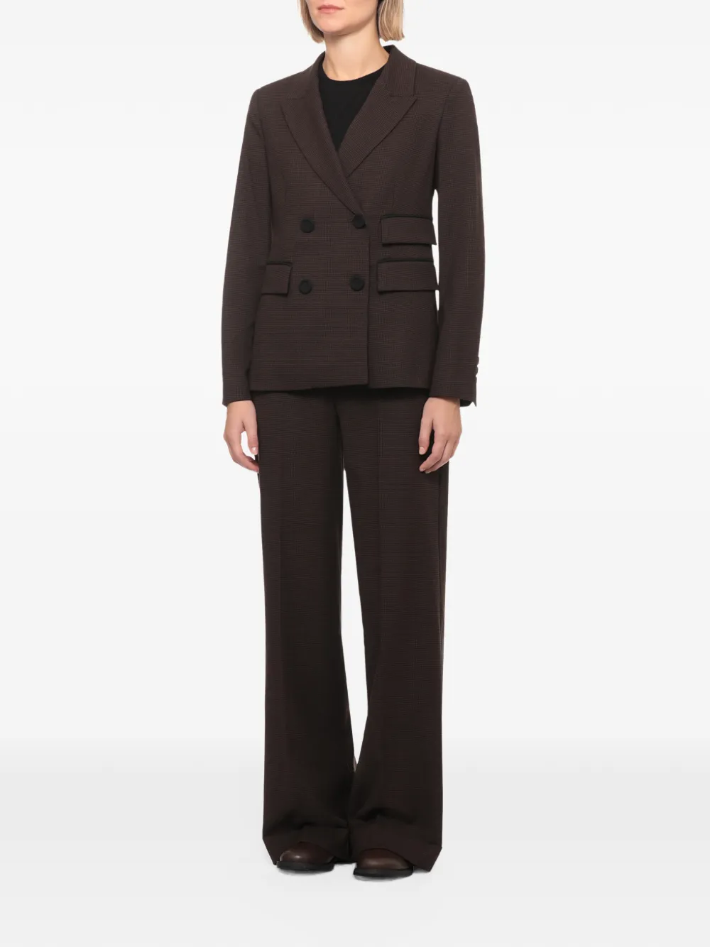 D.Exterior houndstooth double-breasted blazer Bruin
