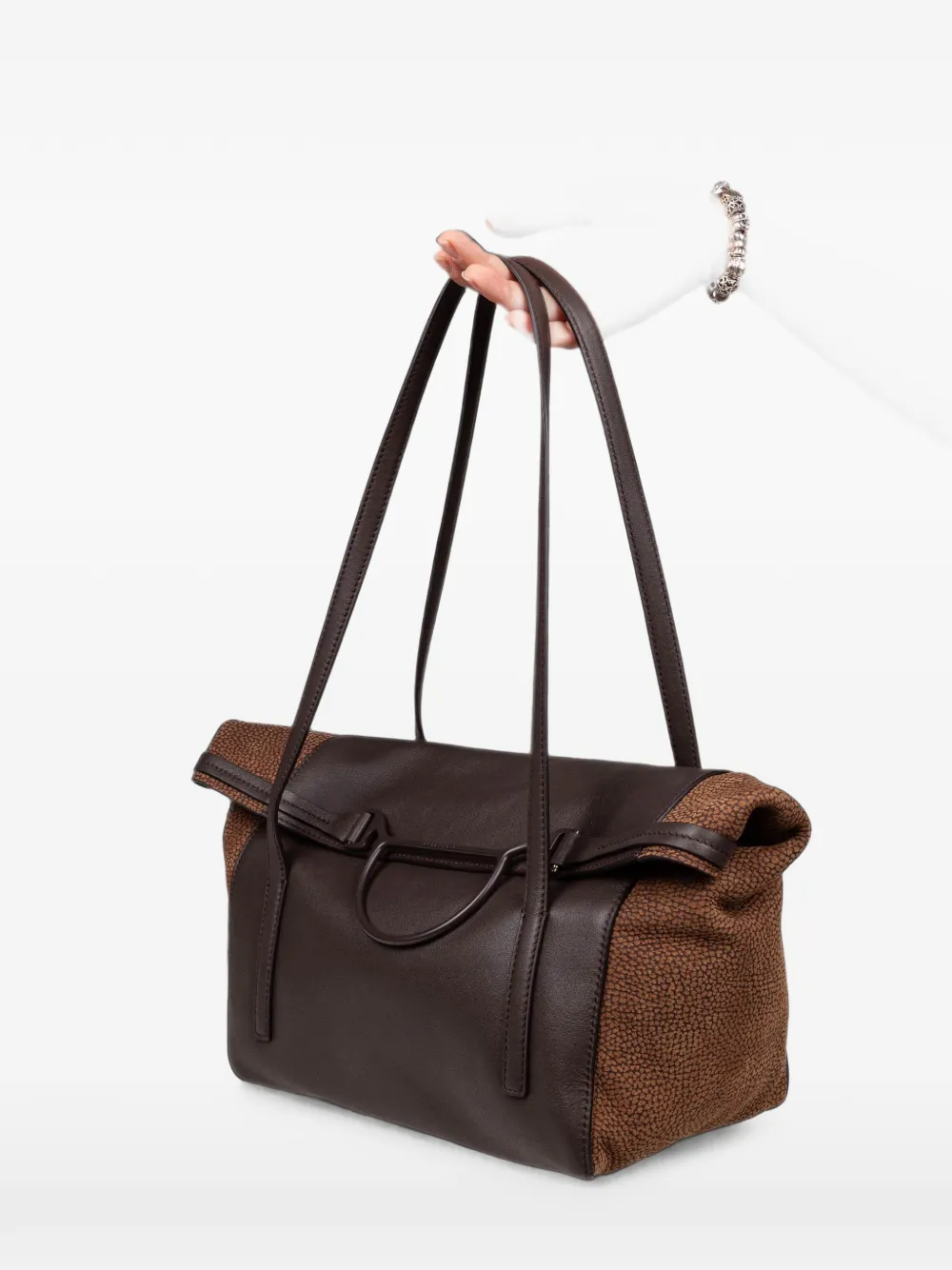 Borbonese medium Shopping logo-plaque pebbled-effect tote bag Bruin