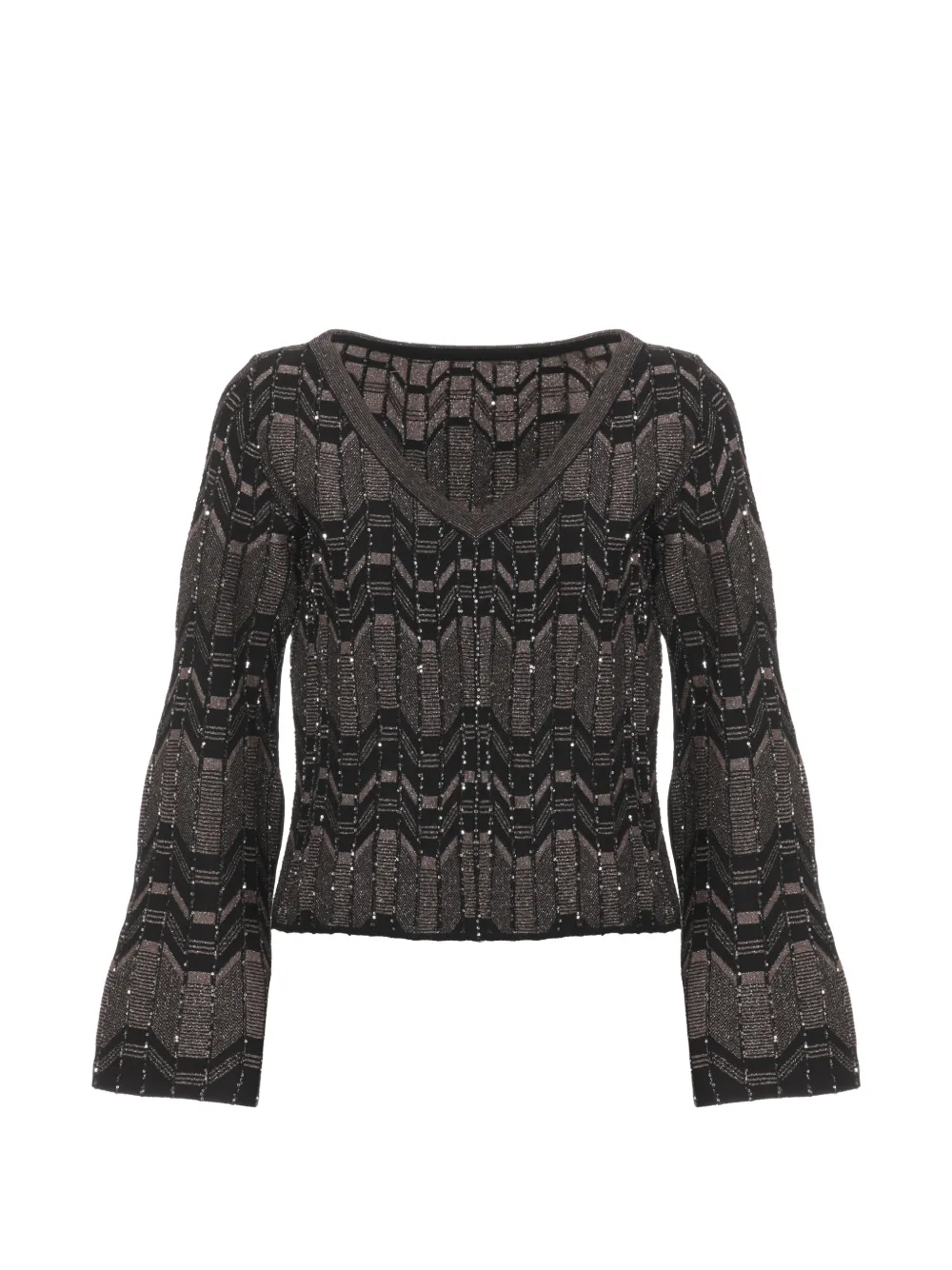 D.Exterior sequin-embellished geometric-pattern sweater - Marrone