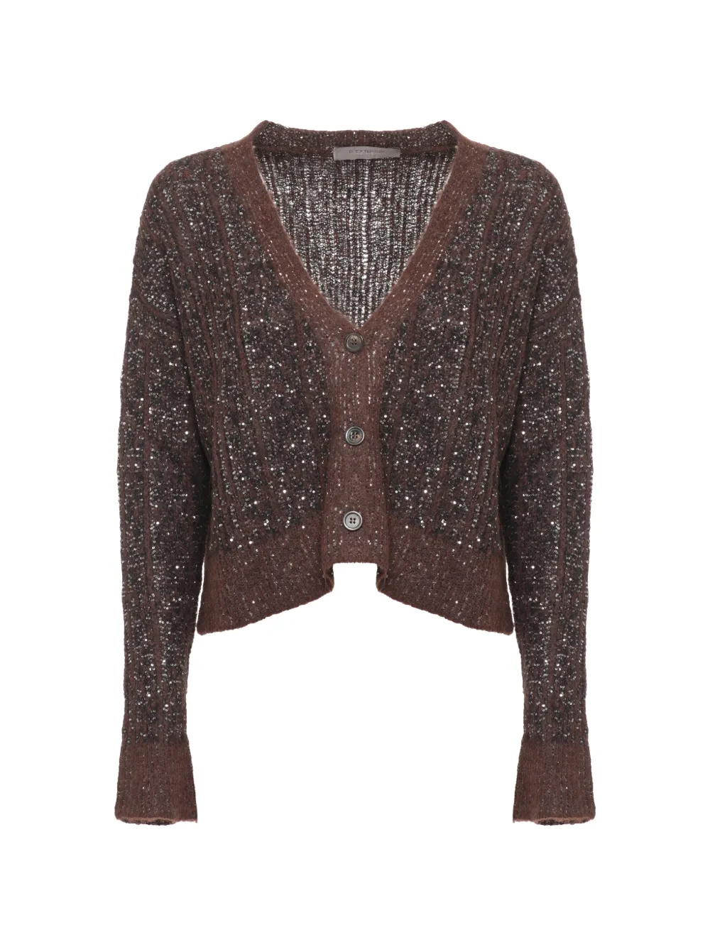 D.Exterior sequin-embellished cable-knit cardigan - Brown