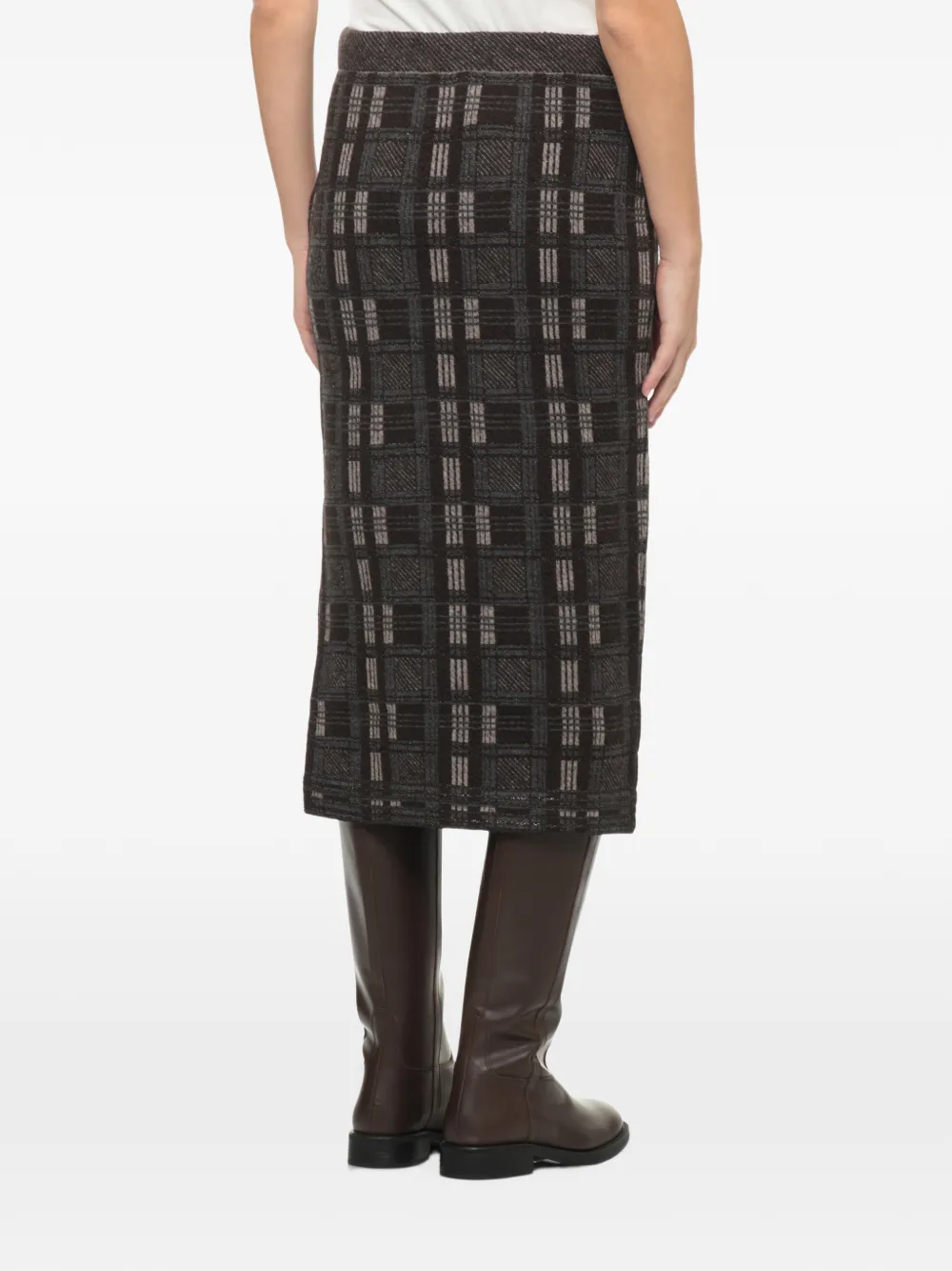 D.Exterior check-pattern midi skirt Bruin