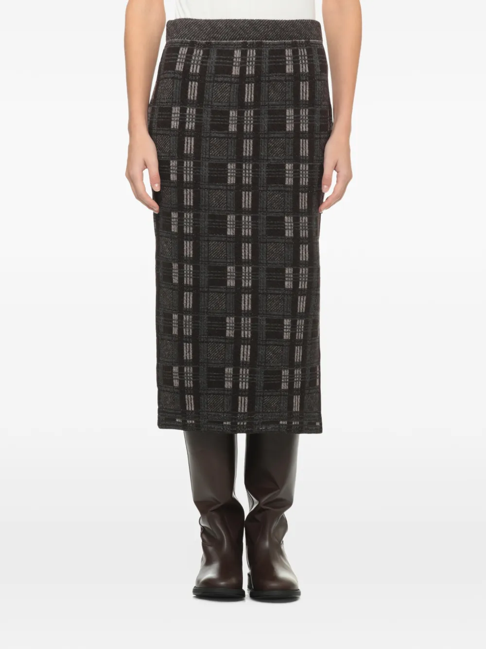 D.Exterior check-pattern midi skirt Bruin