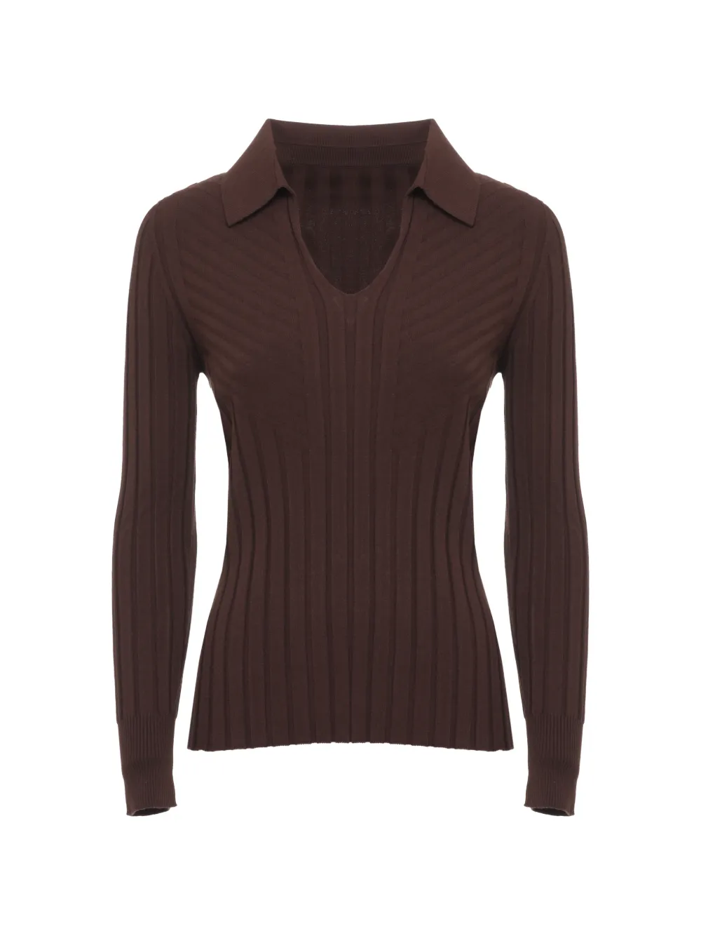 D.Exterior ribbed-knit V-neck sweater - Marrone