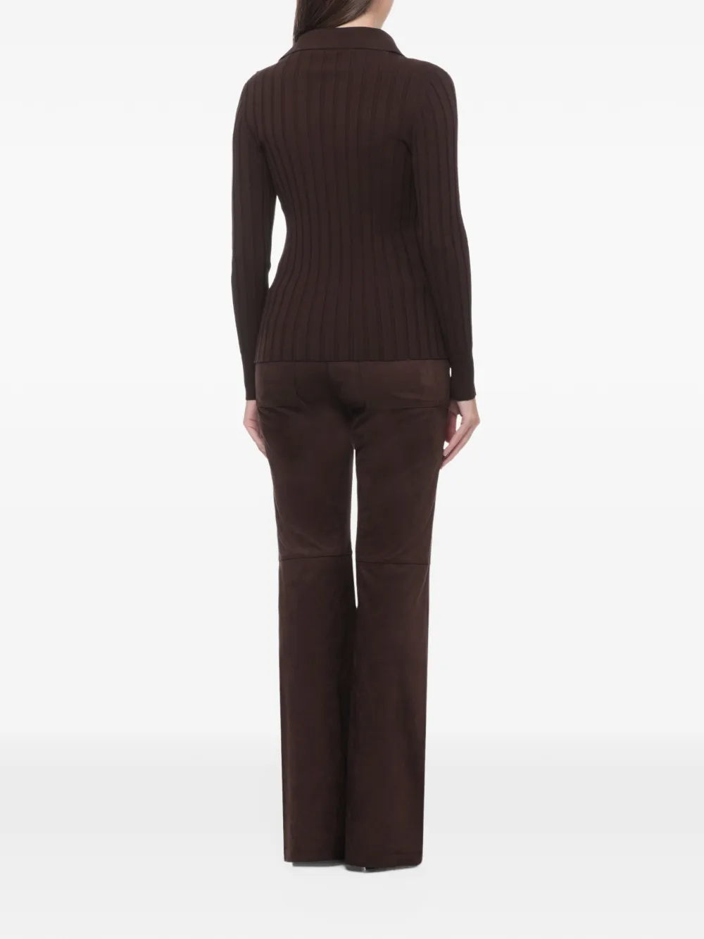 D.Exterior ribbed-knit V-neck sweater Bruin
