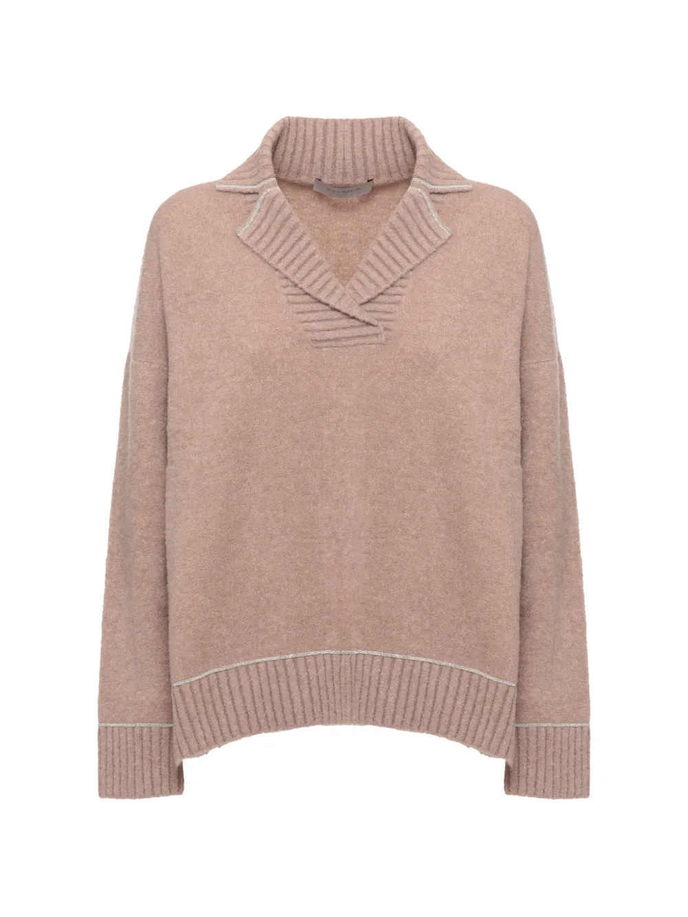 D.Exterior ribbed-trim V-neck sweater Bruin