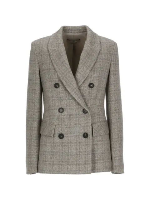 D.Exterior double-breasted checked blazer