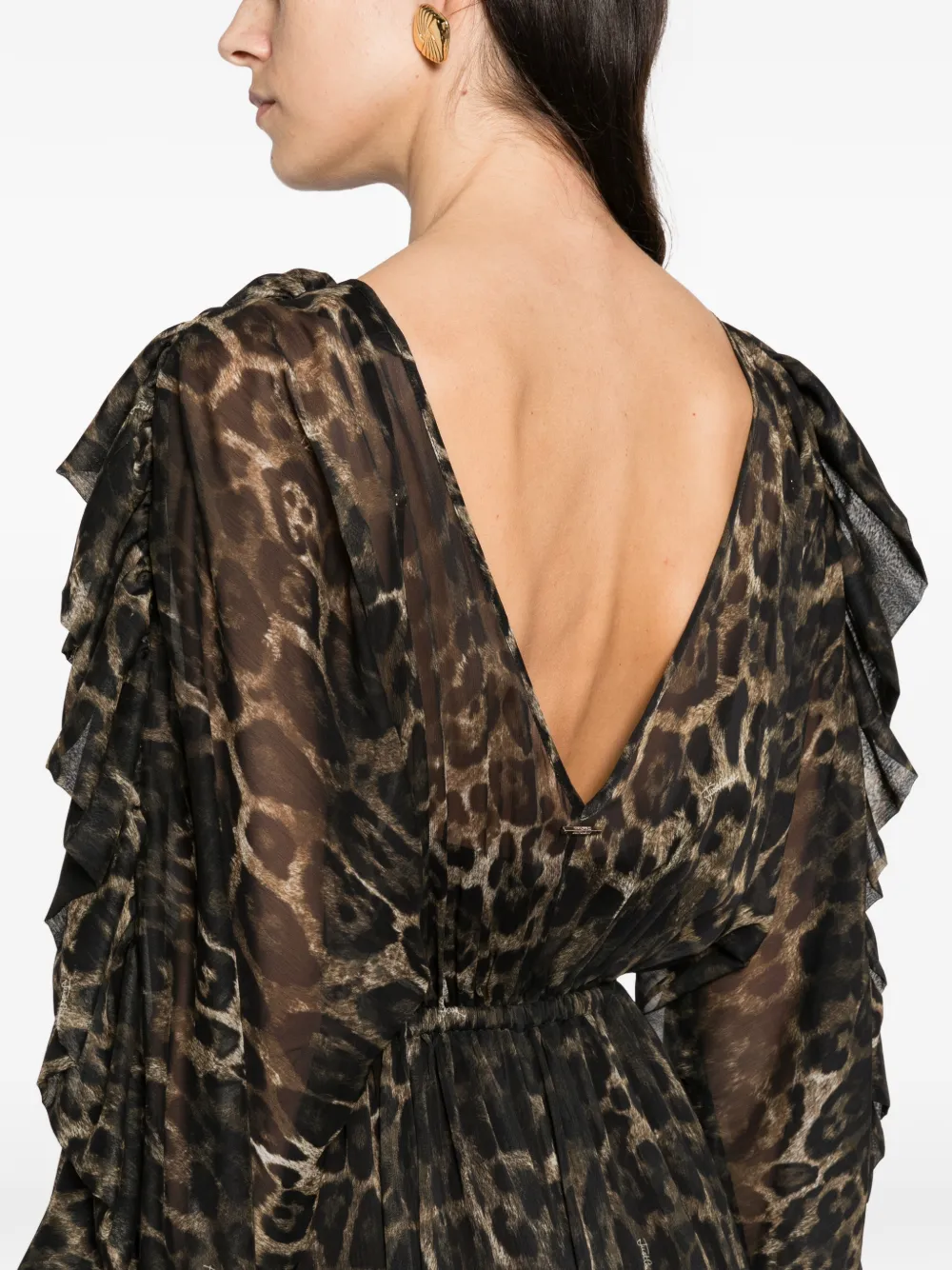 Just Cavalli leopard-print ruffled maxi dress Zwart