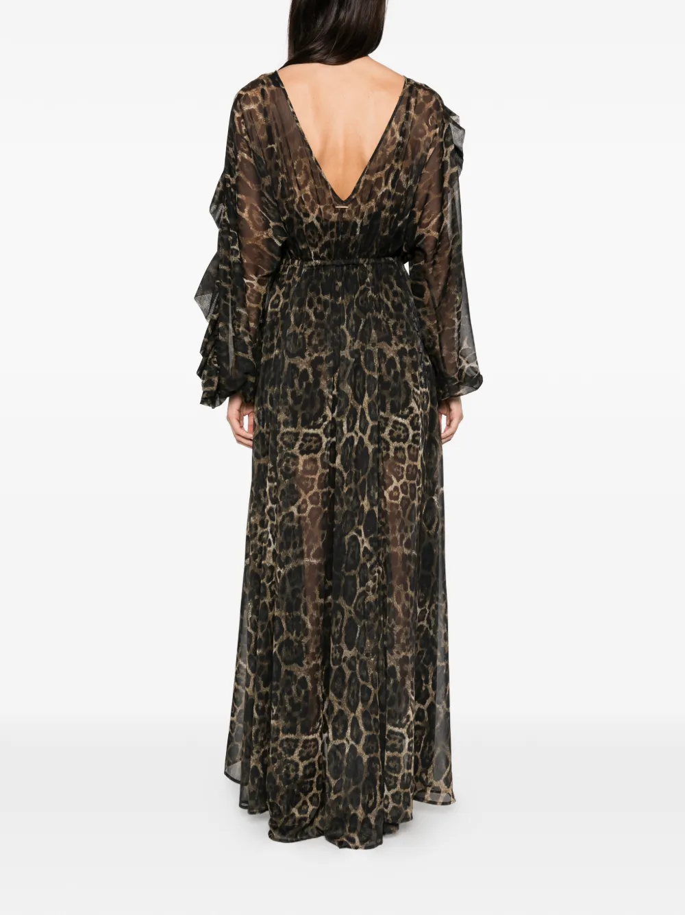 Just Cavalli leopard-print ruffled maxi dress Zwart