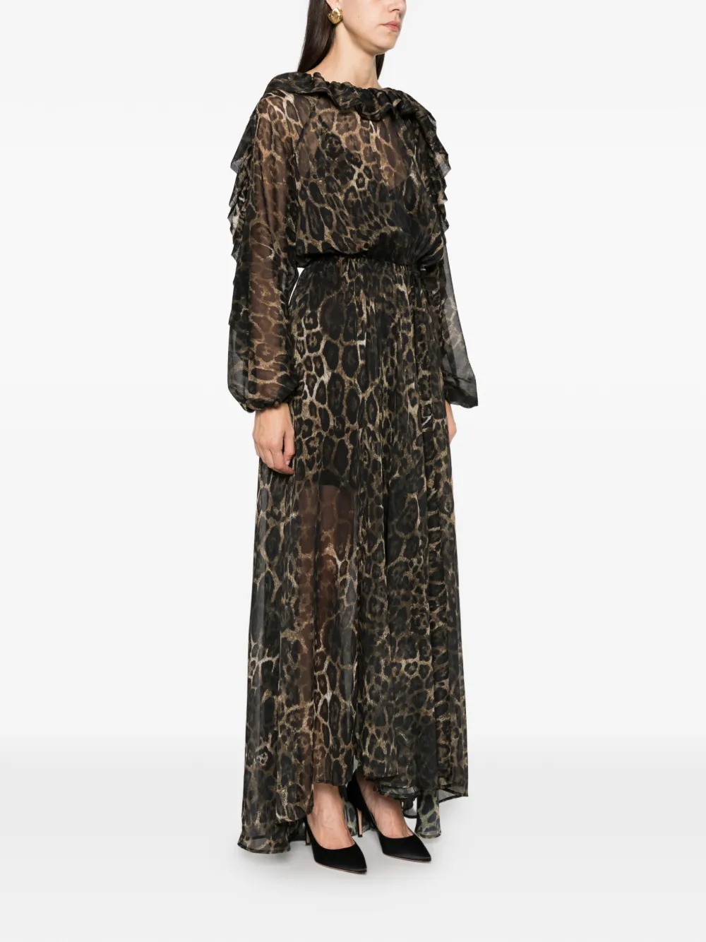 Just Cavalli leopard-print ruffled maxi dress Zwart