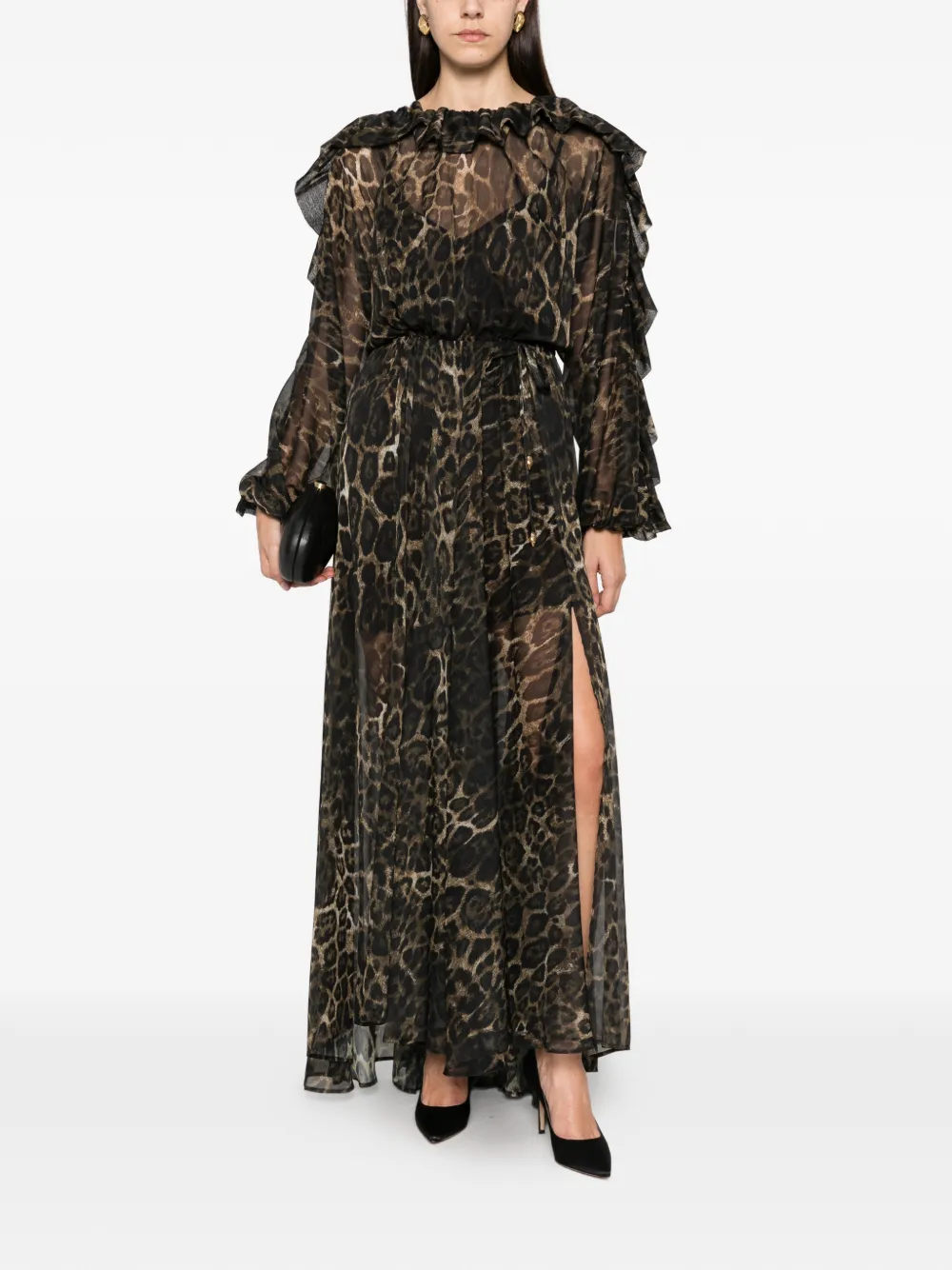 Just Cavalli leopard-print ruffled maxi dress Zwart
