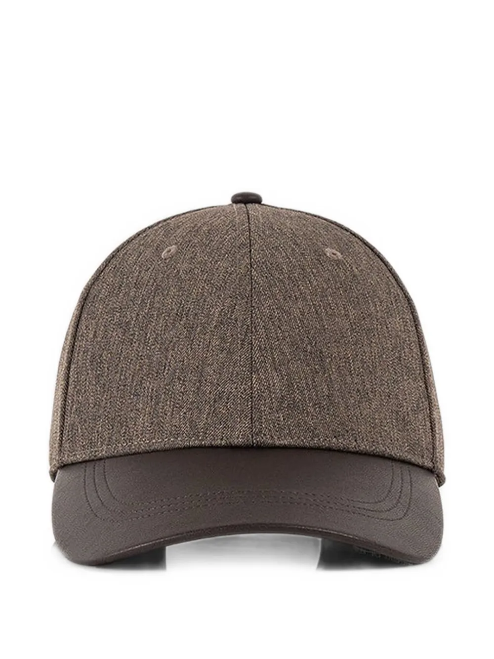 Manière De Voir Ellis in taupe textured tailored cap with leather brim