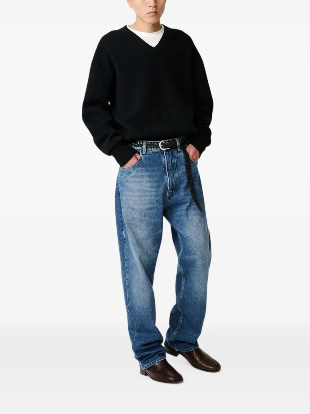 Studio Nicholson Loch trui met V-hals Zwart