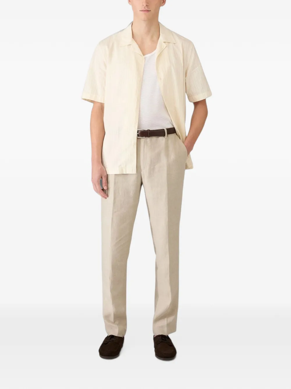 Sunspel Overhemd met camp-kraag en streep Beige
